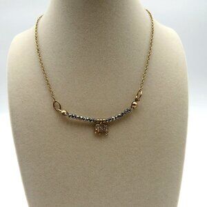 Elephant Charm Necklace 12" Rhinestone Encrusted Silver‎ Tone Metallic Beads